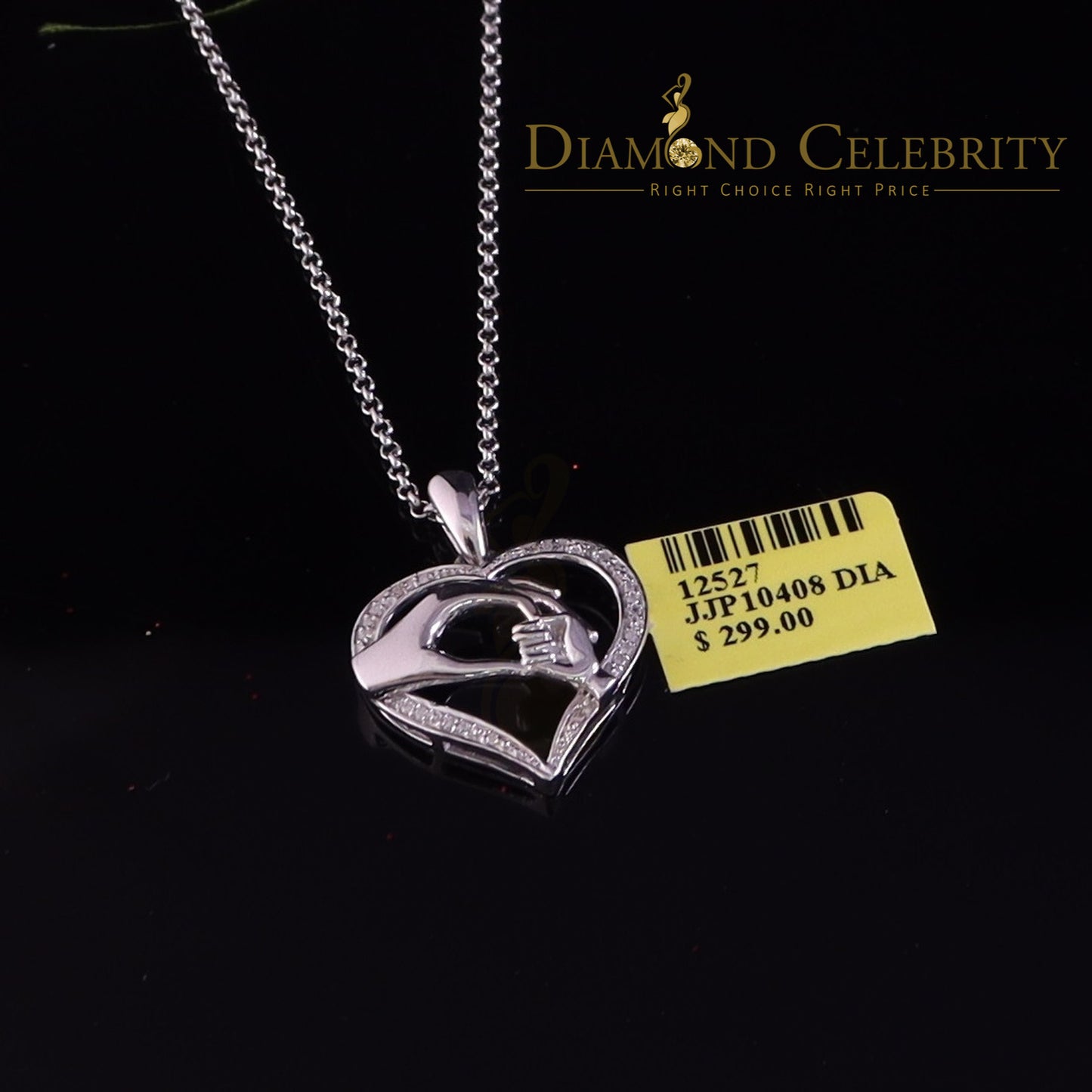 DiamondCelebritees Real 0.10CT Diamond Heart In MOM'S CARE Sterling Silver White Necklace Pendant