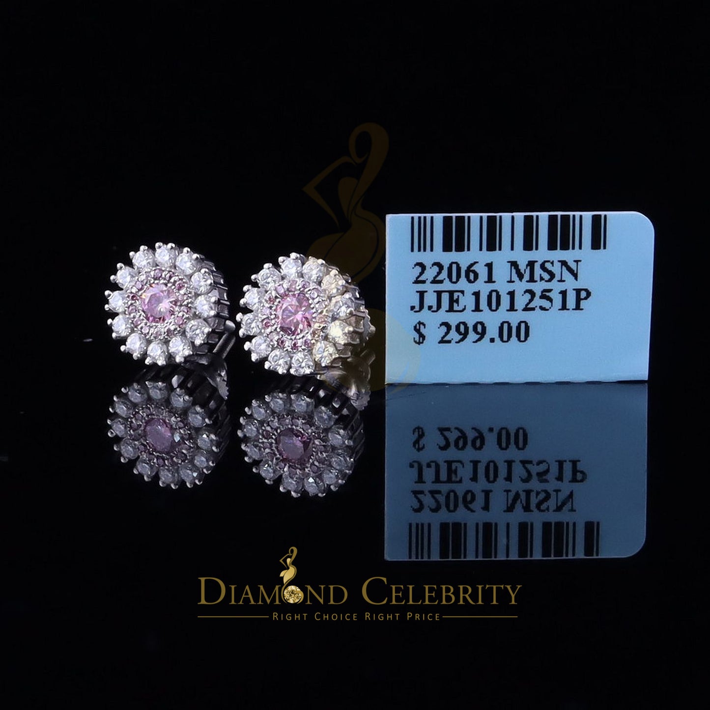 Diamondcelebritees 925 Silver White 1.00ct VVS 'D' Pink Moissanite Round Mens/Women's Stud Earrings