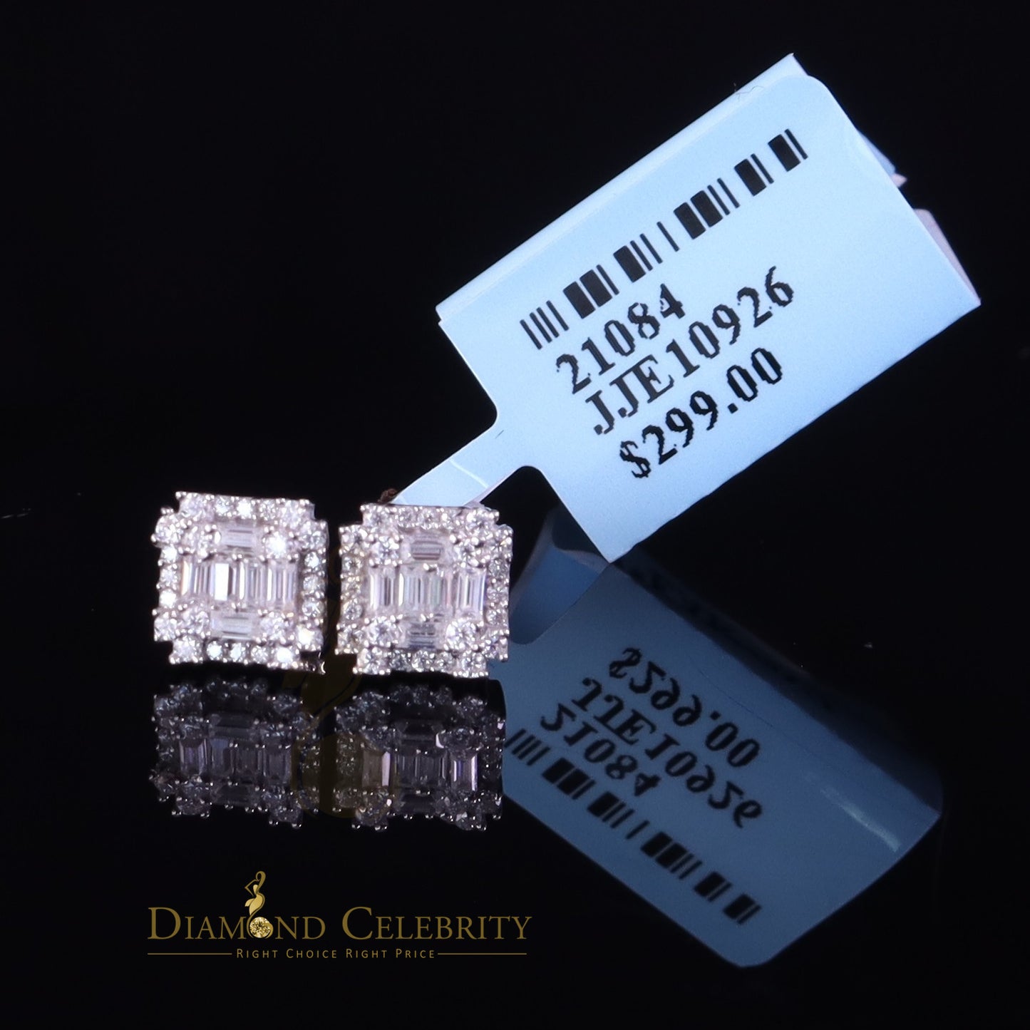 Diamondcelebritees Men's/Women's 925 Silver White 0.50ct VVS 'D' Moissanite Baguette Stud Earrings