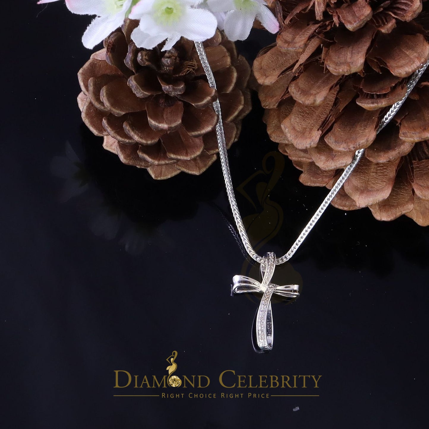 DiamondCelebritees Real 0.07ct Diamond Sterling Silver White Cross Pendant