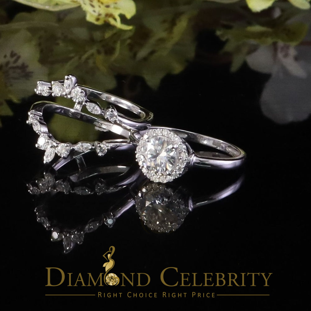 DiamondCelebritees 925 White Silver Solitaire Enhancer 1.66ct Moissanite Guard Wrap Ring Insert SZ7