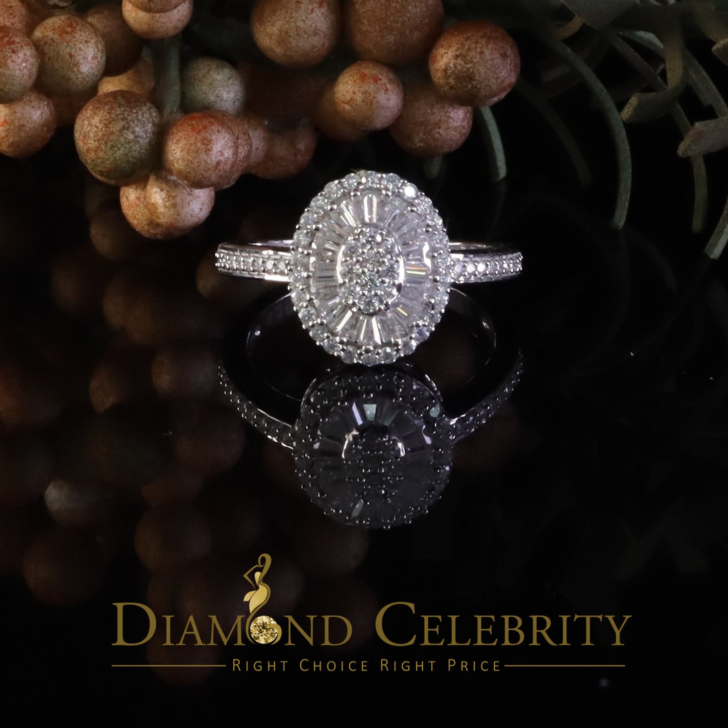 DiamondCelebritees Women Oval Shape 925 White Silver 1.00ct VVS 'D' Baguette Moissanite Ring Size 7