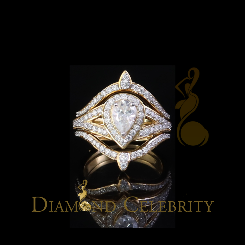 DiamondCelebritees 1.75ct Silver Yellow Enhancer Guard Wrap VVS D Pear Moissanite Women Ring Sz 7