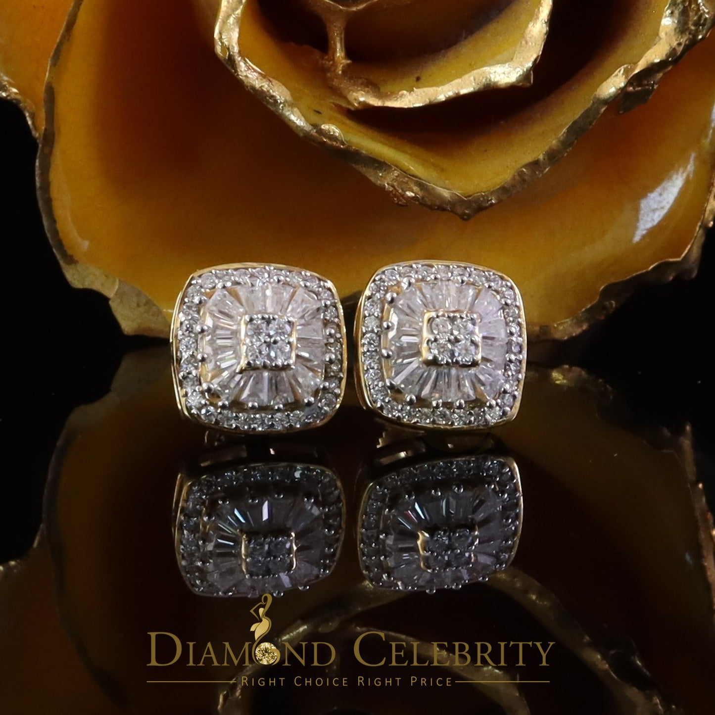 DiamondCelebritees Yellow 925 Silver 1.00ct VVS 'D' Moissanite Square Stud Earring Men's/Womens