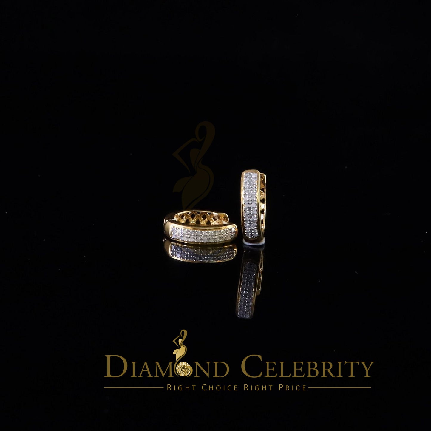 DiamondCelebritees 0.15ct Diamond 925 Sterling Silver Yellow Hoop Stud Earrings For Men's / Women's