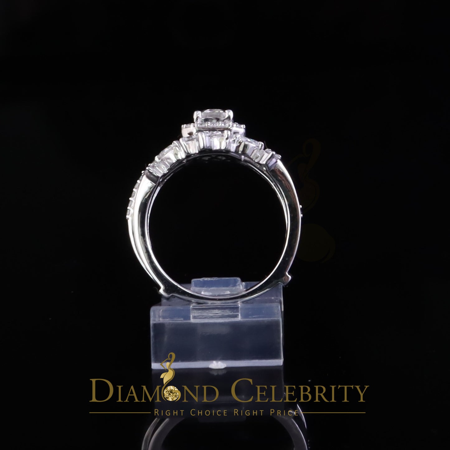 DiamondCelebritees 925 Silver Moissanite White 2.0ct Emerald Cut Round Guard Wrap womens Rings SZ 7