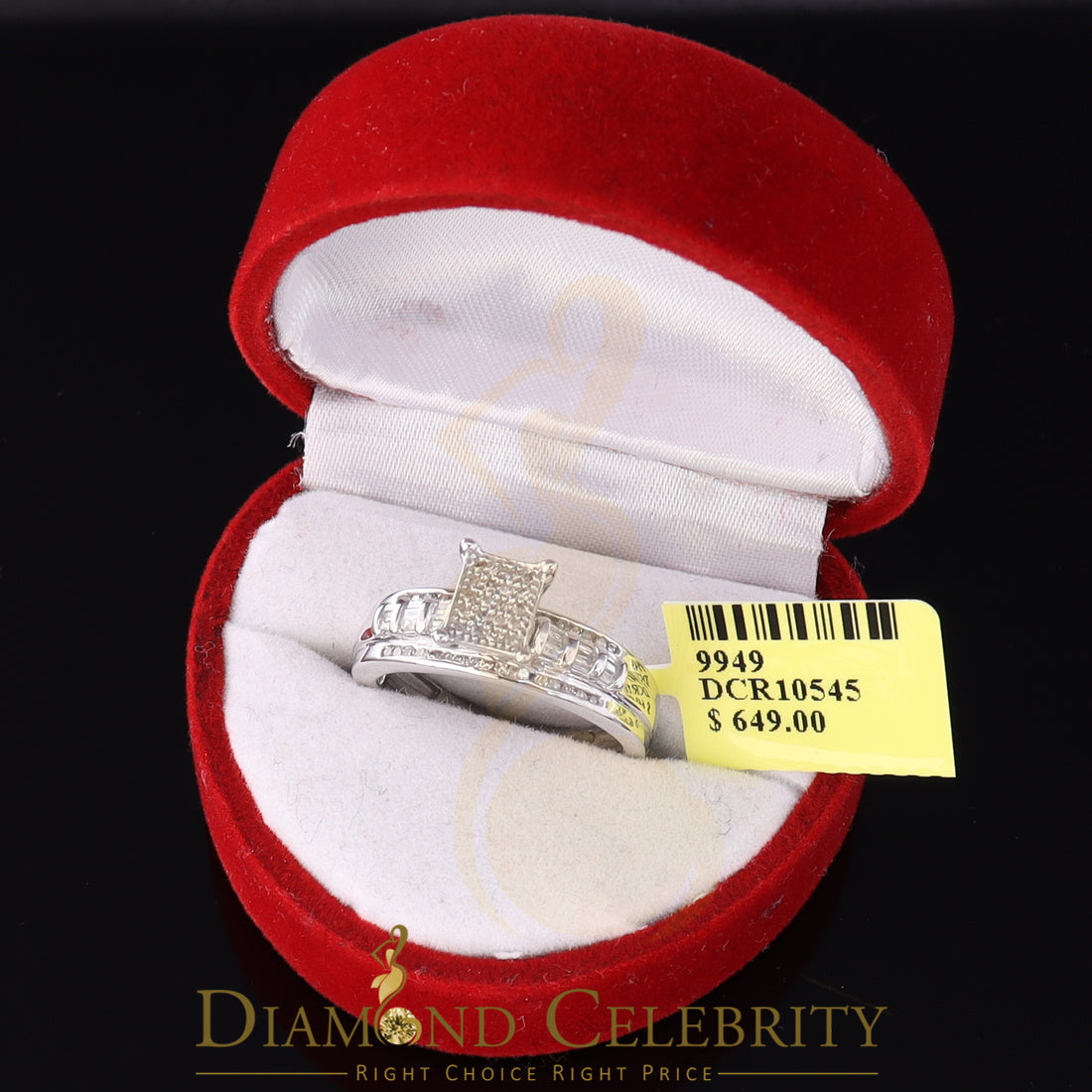 DiamondCelebritees 0.25ct Real Diamond 925 Sterling White Silver Shine Womens Square Ring SZ 7
