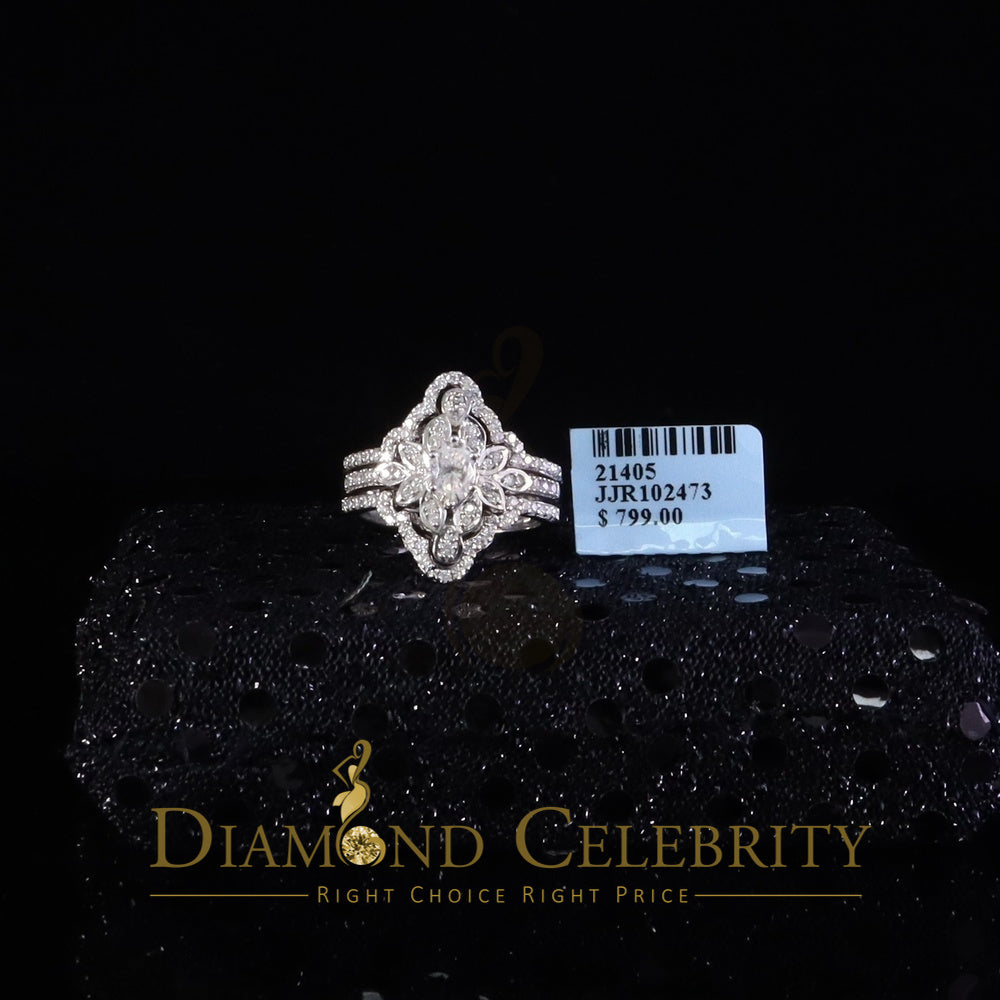 DiamondCelebritees 925 White Silver 2.00ct VVS D Moissanite Fancy Ring W/ Guard in SZ7 for Women