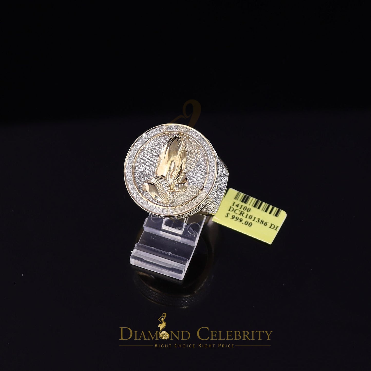 DiamondCelebritees Real Diamond 0.25CT Men's Silver Yellow Round Adjustable Ring From SZ 11 to 13