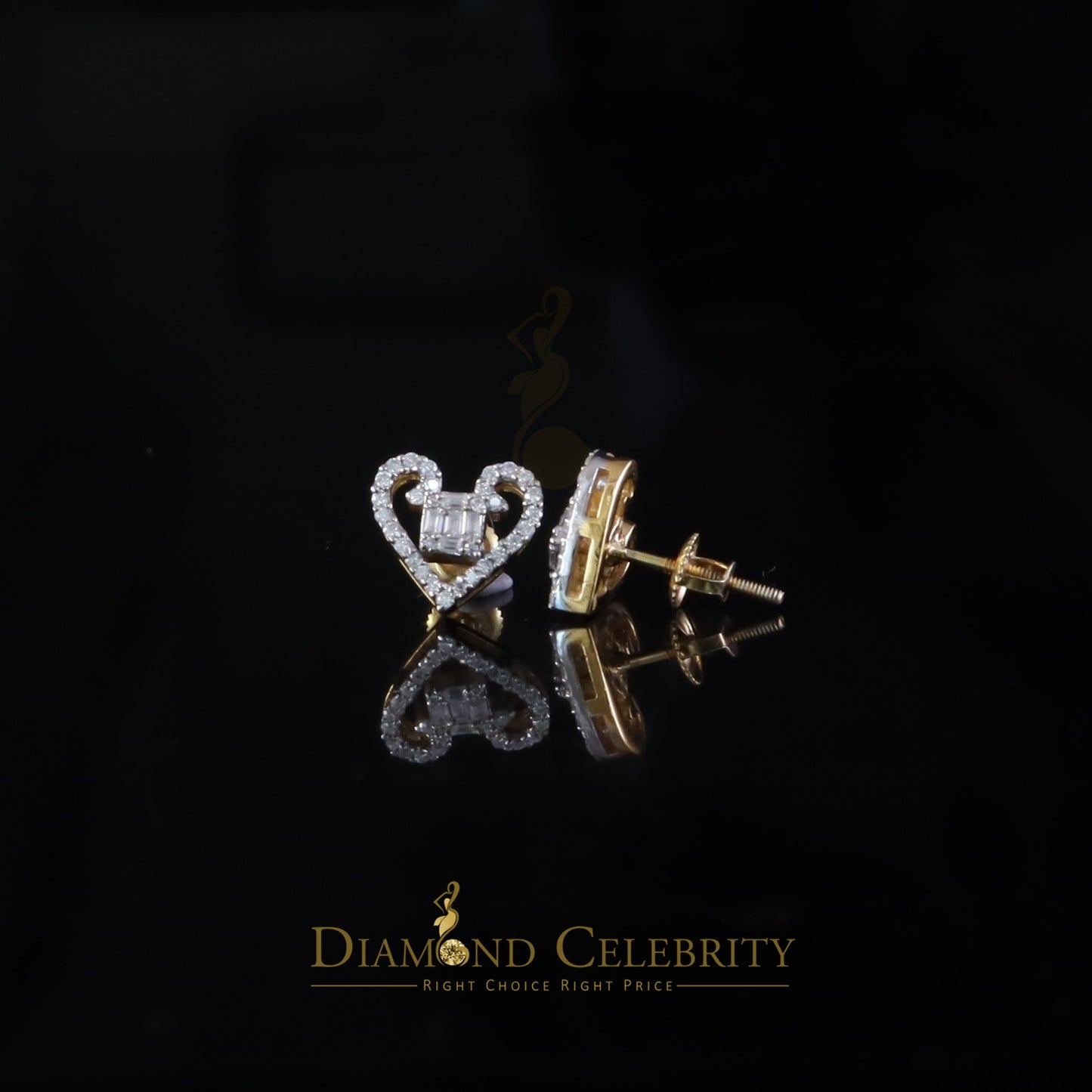 DiamondCelebritees 0.50ct Baguette VVS 'D' Moissanite Men/Womens 925 Silver Yellow Heart Earring