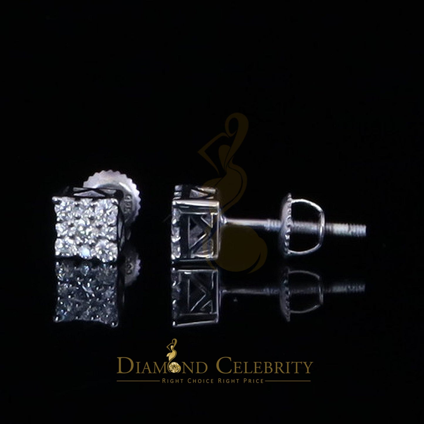 Diamondcelebritees Women's/Men's 925 Silver White 0.25ct VVS 'D' Moissanite Square Stud Earrings