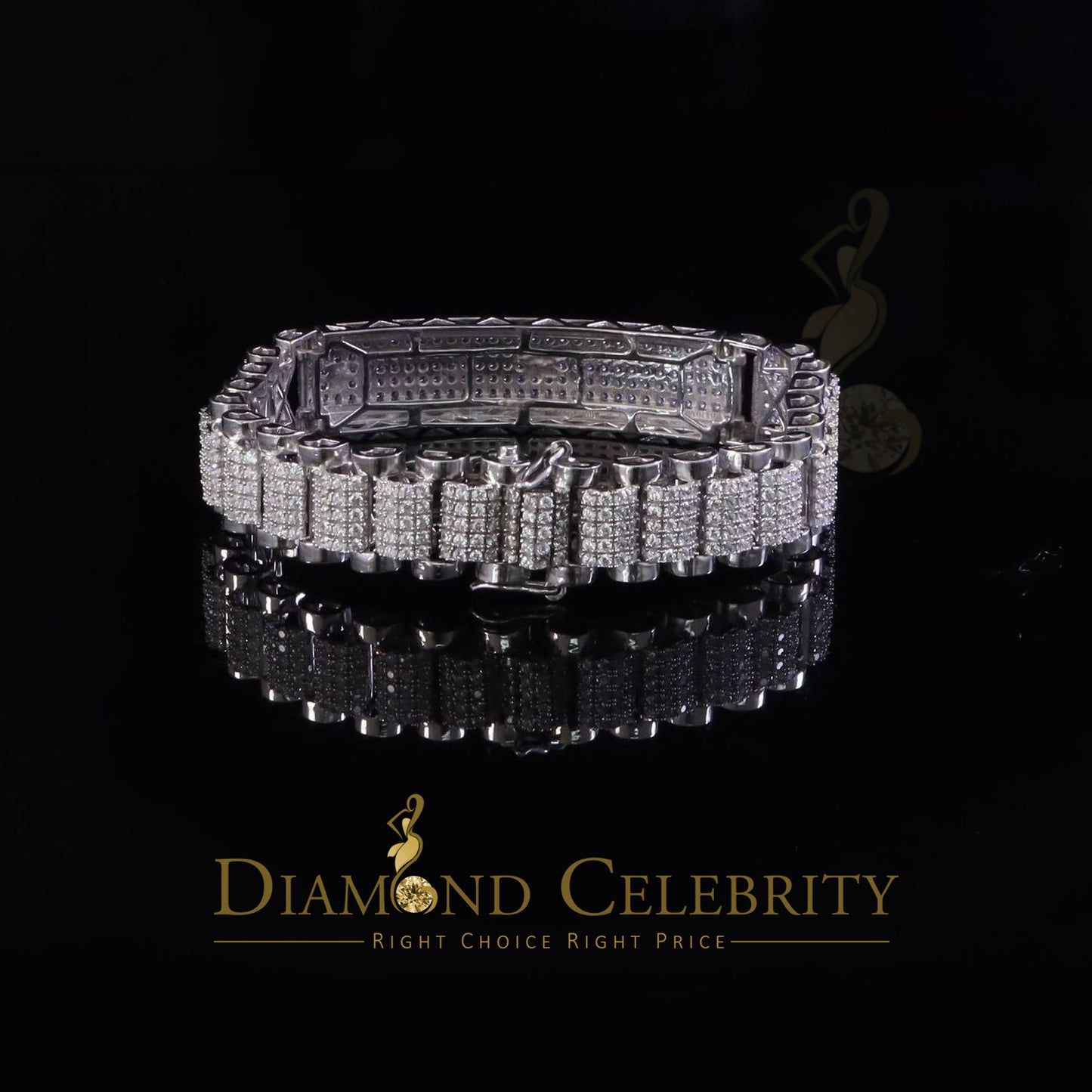 Diamondcelebritees 925 Sterling Silver White 20 CT Cubic Zirconia Men's Attractive Bracelet SZ 8.5"