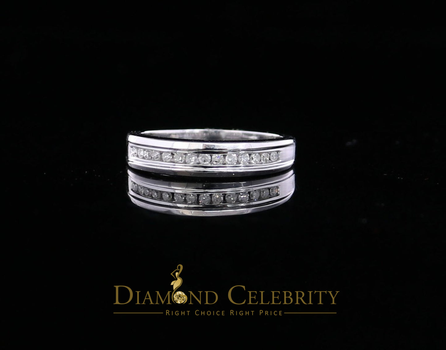 DiamondCelebritees 10K Real White Gold with 0.15CT Real Diamond Round-Shape Womens Ring Size 6.5