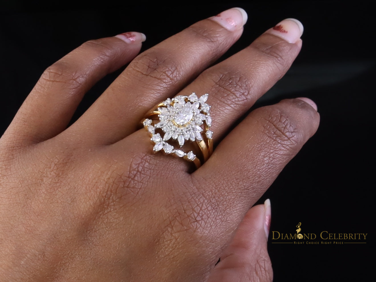 DiamondCelebritees 925 Silver Moissanite Enhancer Guard Wrap 2.00ct Yellow Engagement Ring Size 7