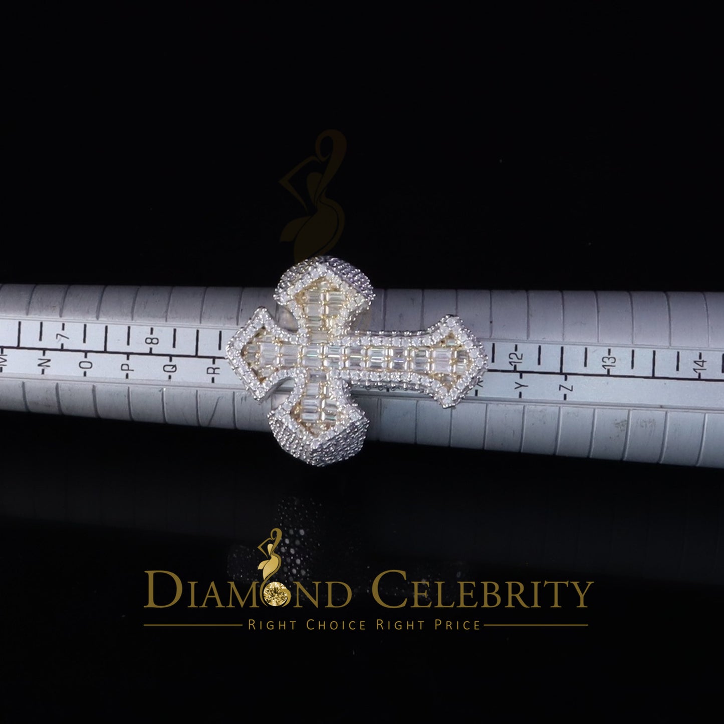 DiamondCelebritees White Cross Men's Baguette 925 Sterling Silver 6ct VVS D Moissanite Rings SZ 10
