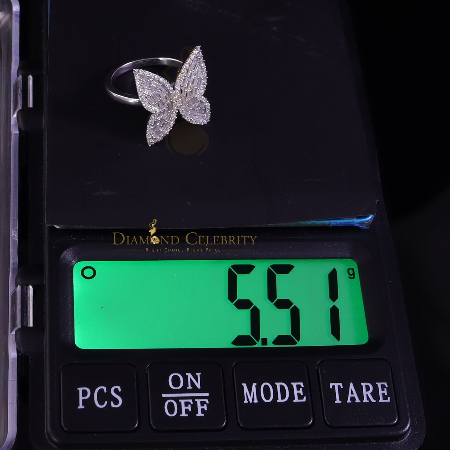 DiamondCelebritees Womens 925 Silver White 1.50ct VVS 'D' Moissanite Butterfly Rings Size 7