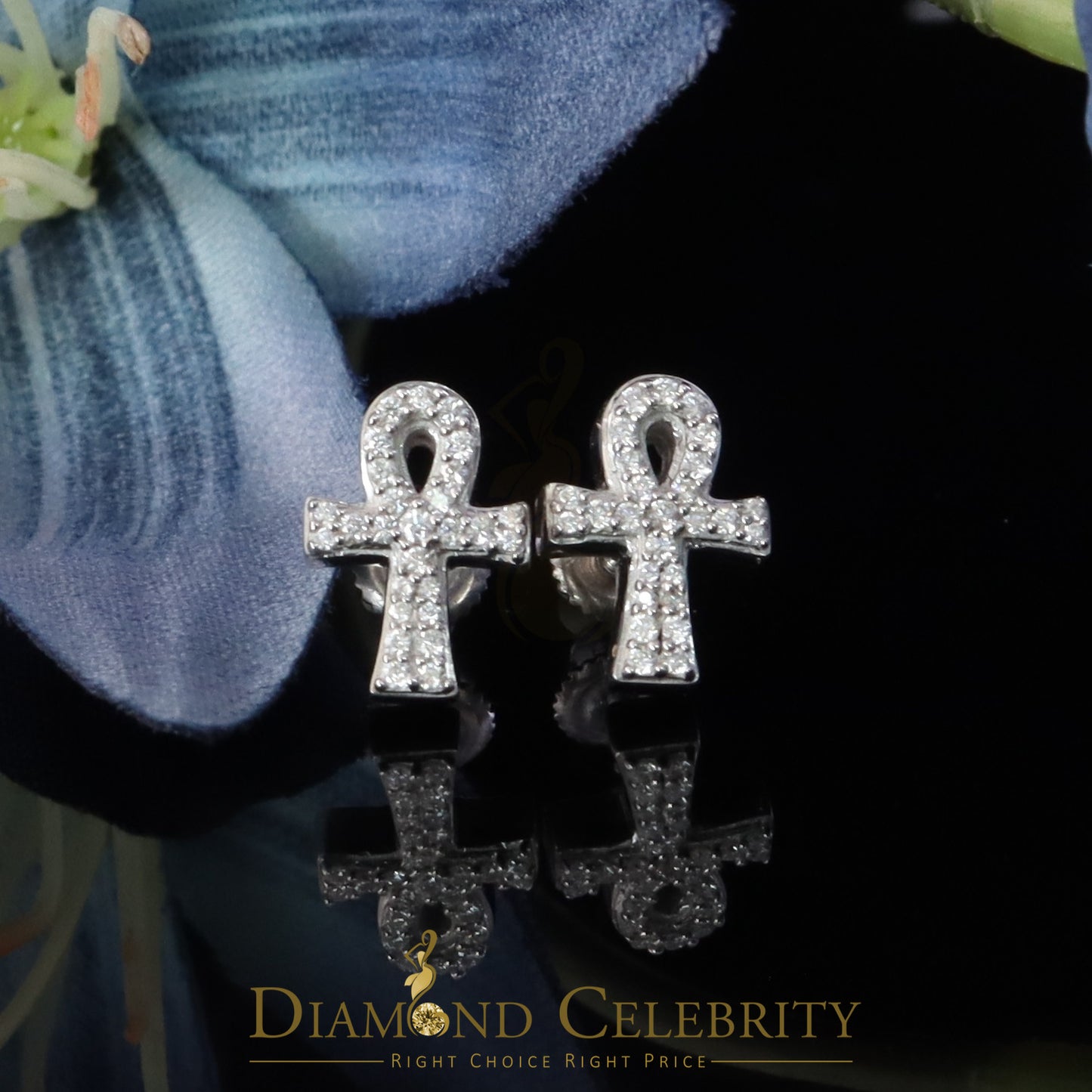 Diamondcelebritees 925 White Silver 0.25ct VVS 'D' Moissanite Ankh Stud Earring Men's/Womens