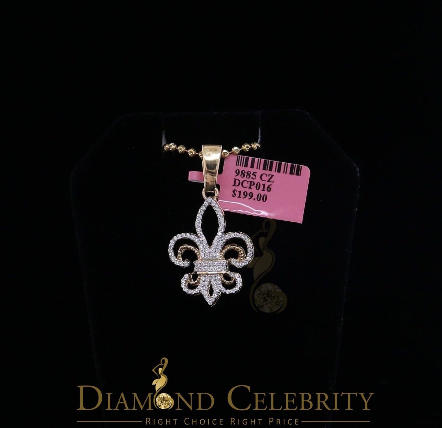 DiamondCelebritees Yellow 925 Sterling Silver Fleur de Lis Pendant with 0.93ct Cubic Zirconia Stone