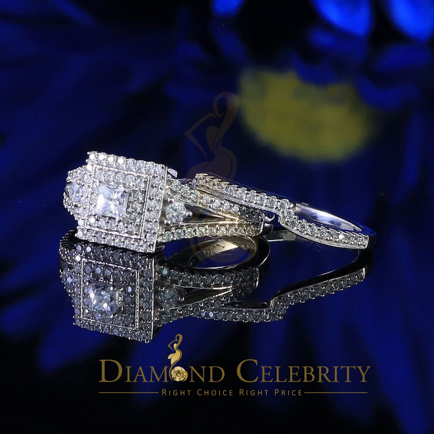 DiamondCelebritees 2.44ct Cubic Zirconia Sterling White Silver Square Bridal Womens Ring Size 7