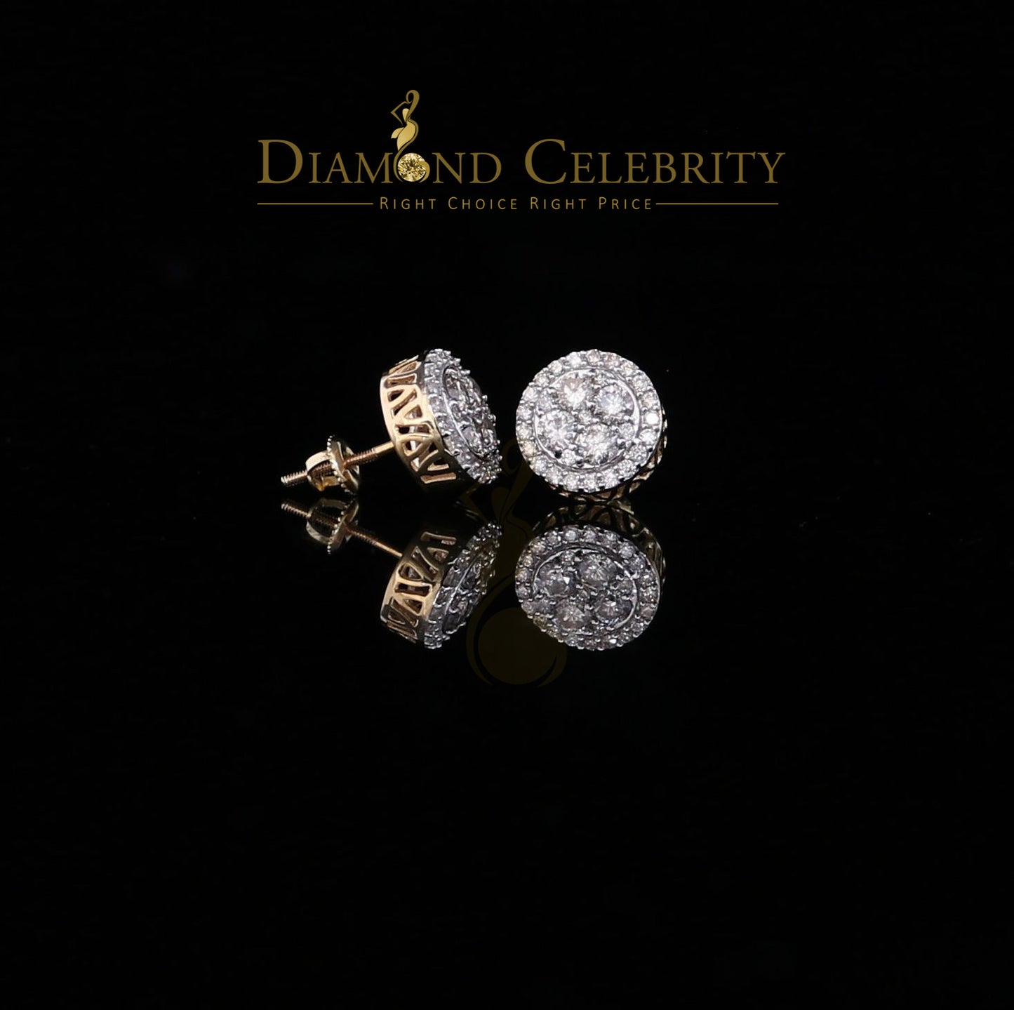 DiamondCelebritees Real Diamond 1.25CT 10K Real Yellow Gold Men's/Women's Stud Round Earring