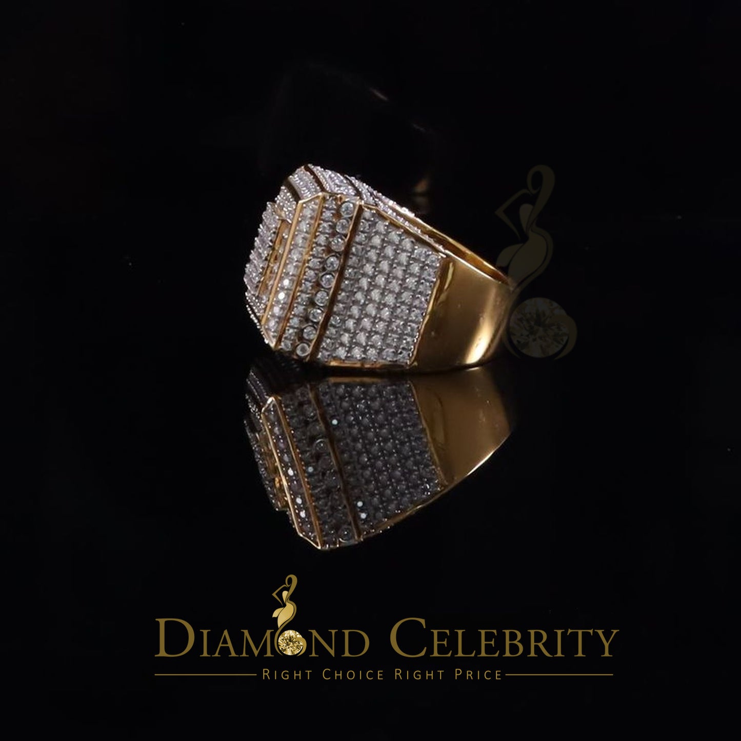 DiamondCelebritees 925 Sterling Silver 4.50ct VVS 'D' Moissanite Yellow Square Rings Size 10 Men's