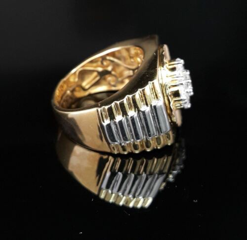 DiamondCelebritees Men's Yellow Silver 1.80ct Round Cubic Zirconia Adjustable Ring From SZ 9 to 11