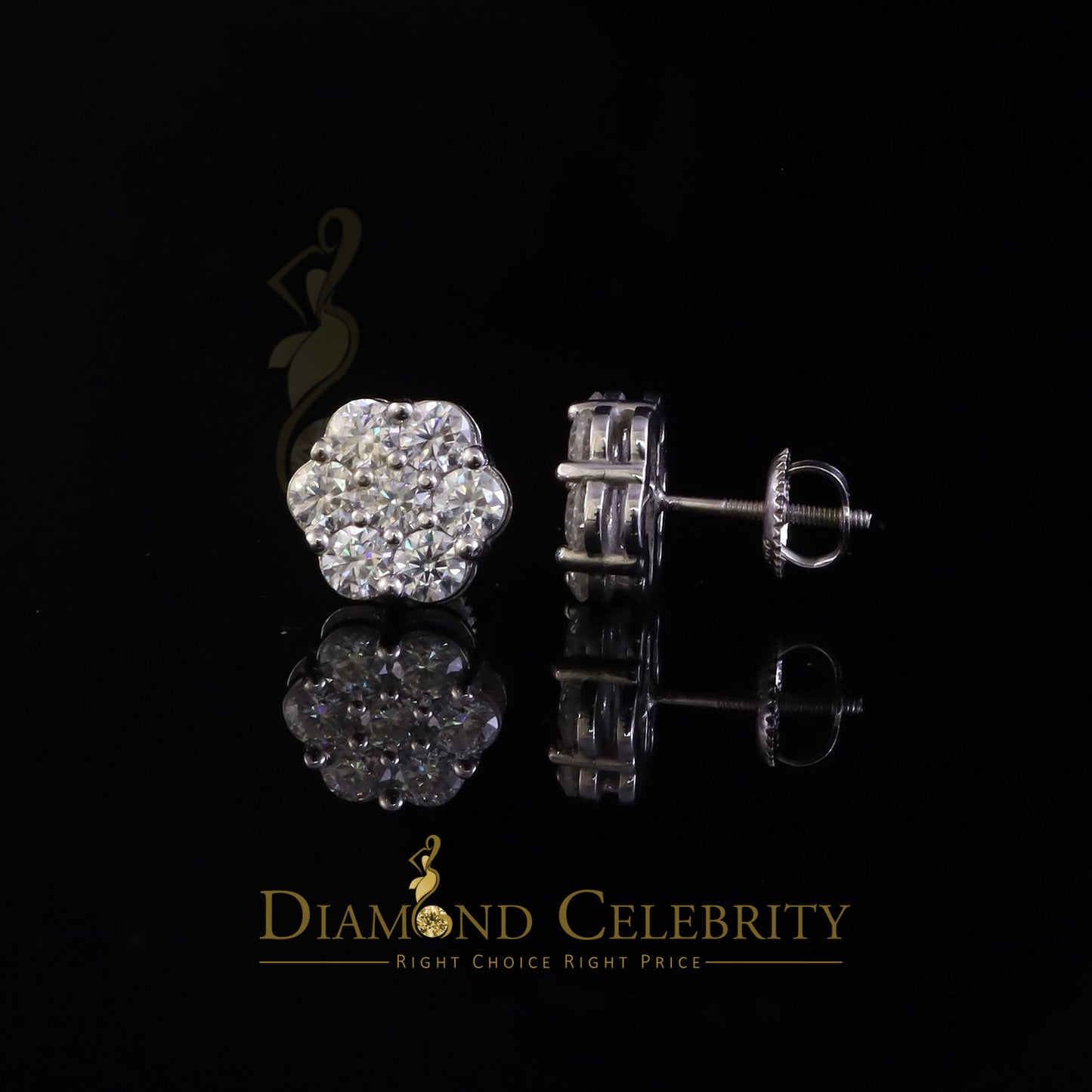 Diamondcelebritees New Men's/Womens 925 Silver White 2.25ct VVS 'D' Moissanite Flower Stud Earrings