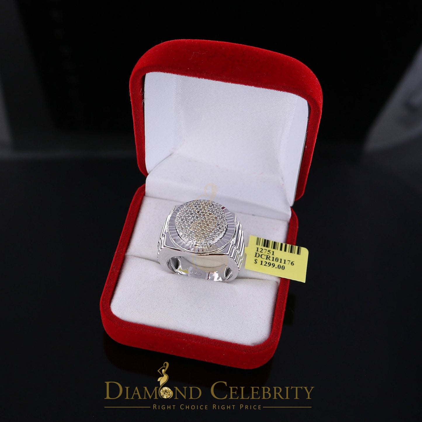 DiamondCelebritees 925 Sterling Silver 0.50CT Real Diamond White Men's Engagement Round Ring Size 9