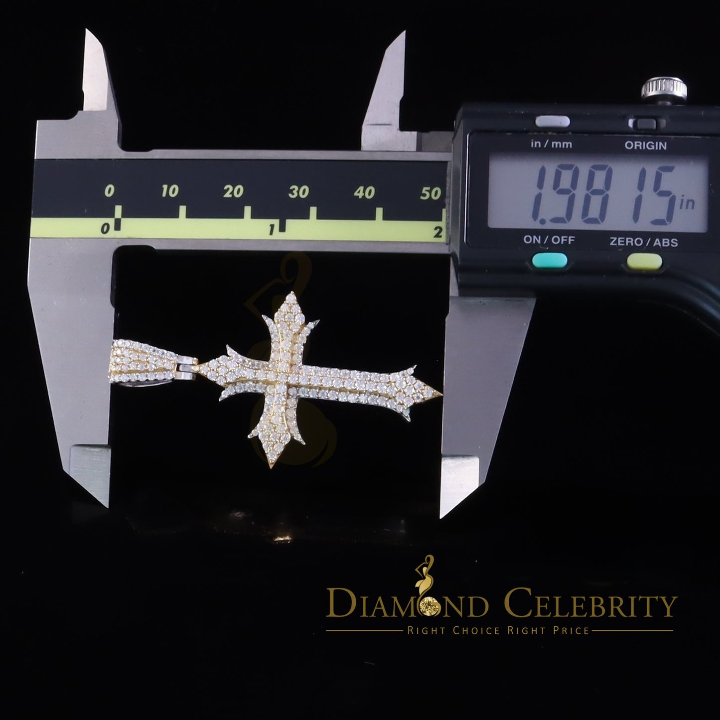 Diamondcelebritees Yellow Silver Charm Cross Pendant Shiny 2.0ct VVS D Moissanite Men's & Women's