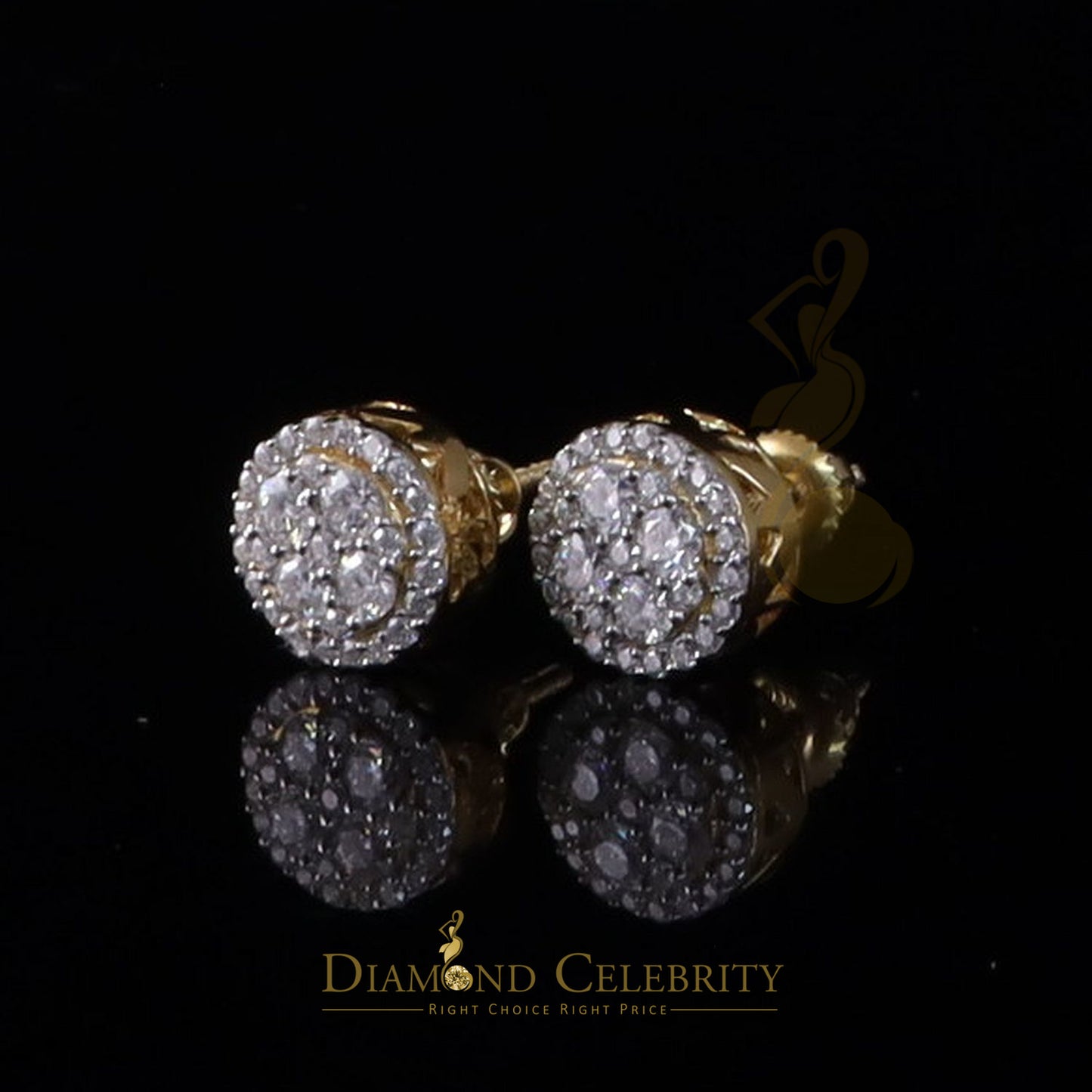 DiamondCelebritees 925 Silver Yellow 1.00ct VVS D Moissanite Round Stud Earring for Women's/Men's