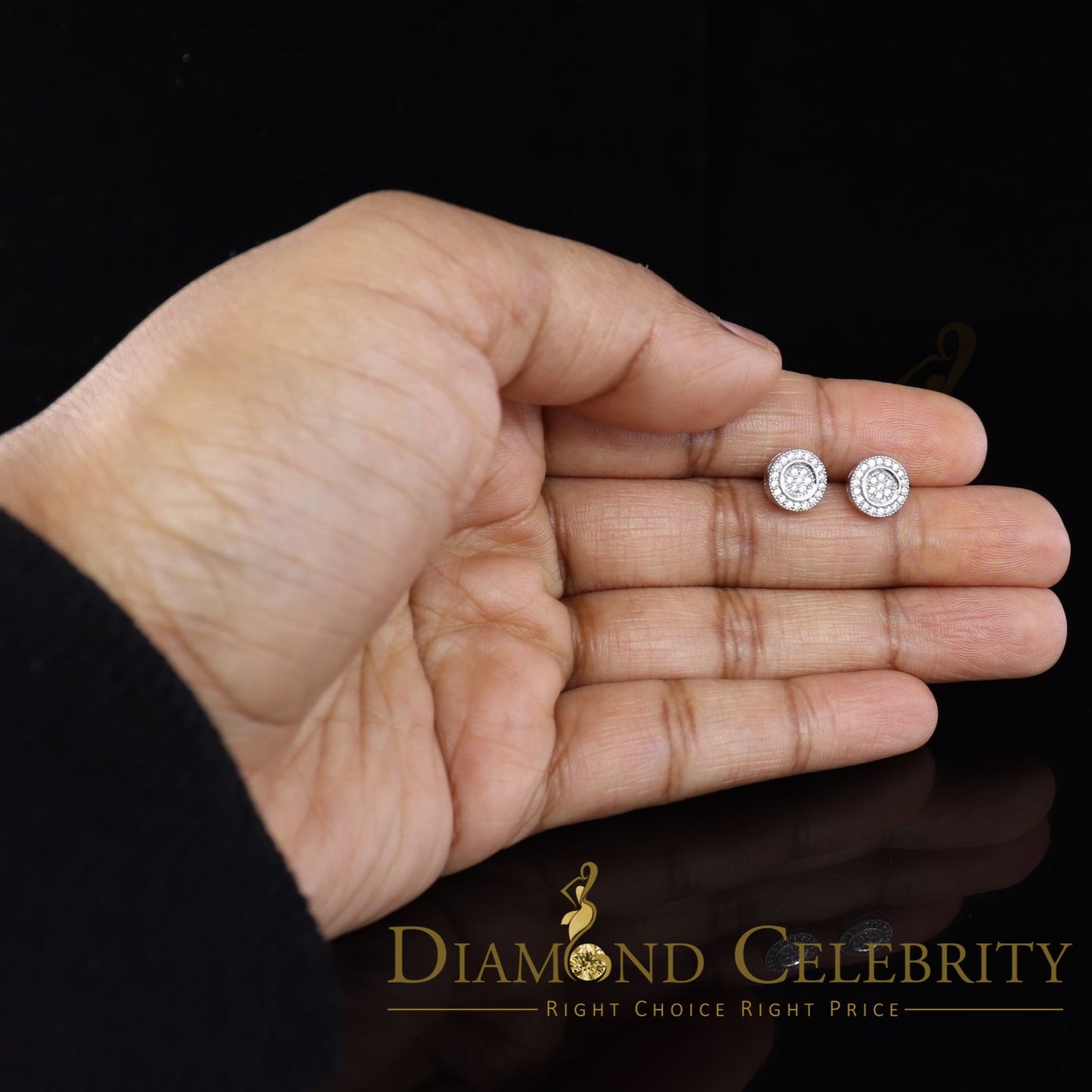 DiamondCelebritees Aretes Para Hombre 925 White Silver Women's 0.5ct Cubic Zirconia Round Earrings