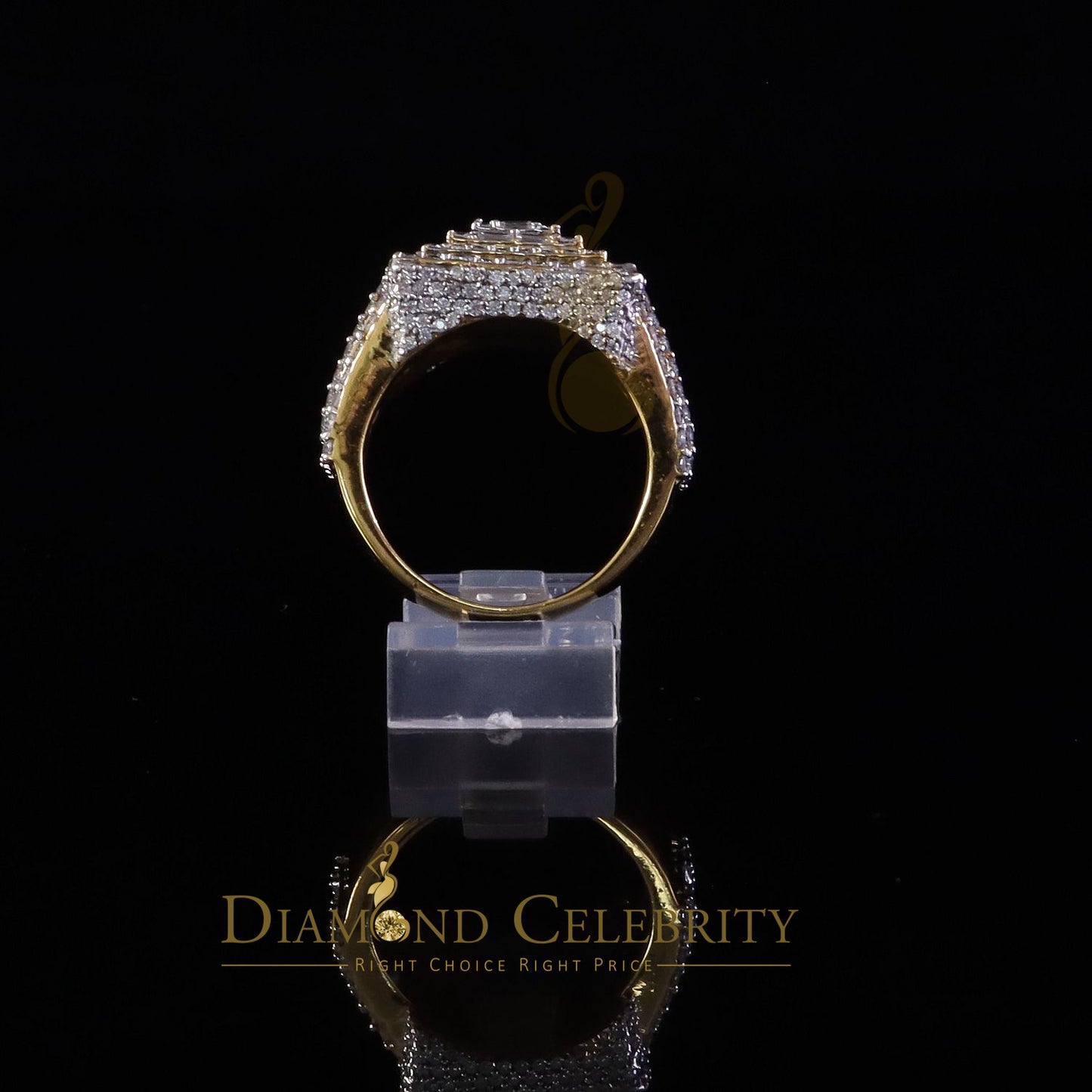 DiamondCelebritees 925 Yellow Silver 5.00ct VVS 'D' Moissanite Stone Men's for Square Rings Size 10