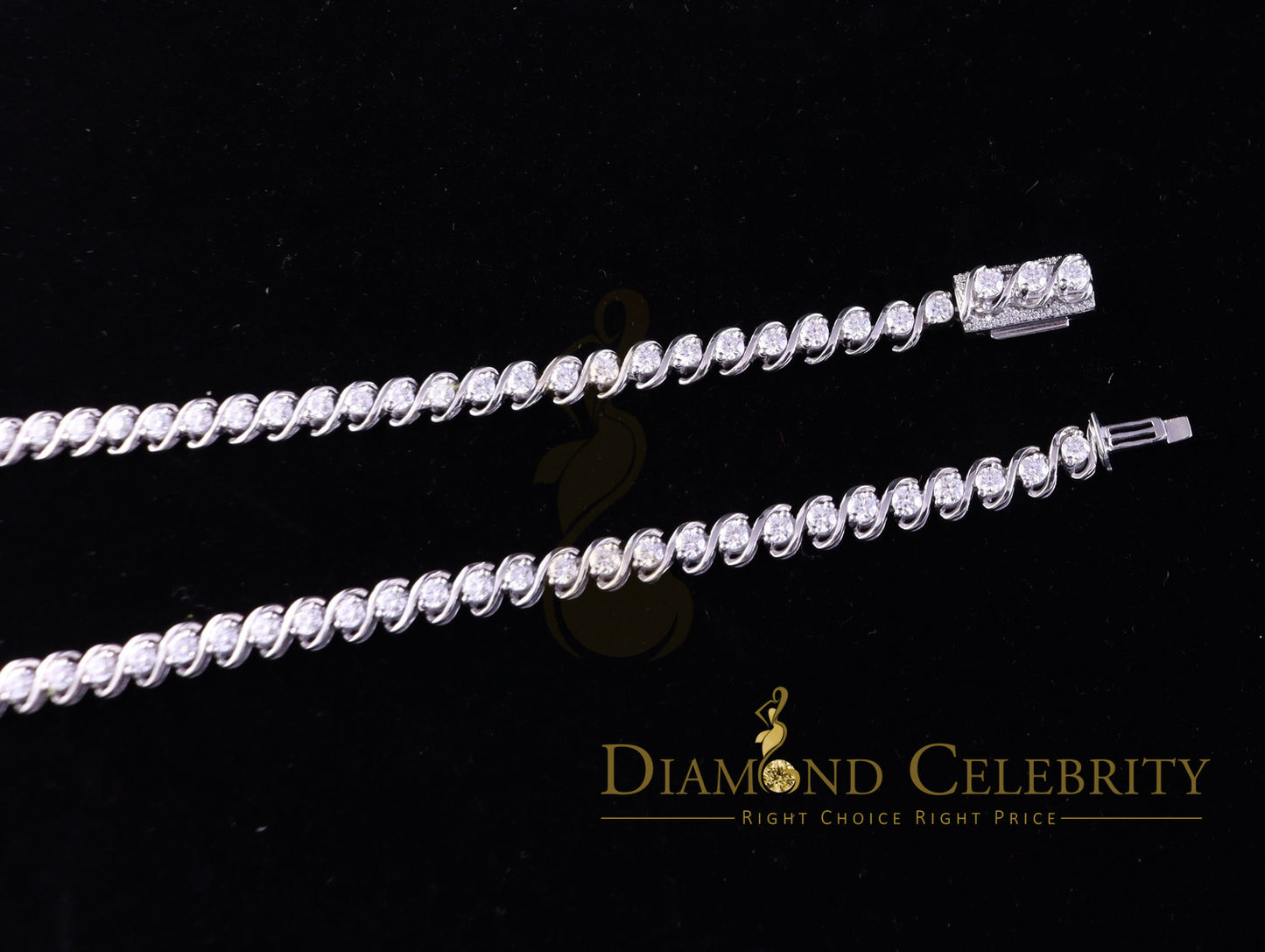 DiamondCelebritees 925 Silver White 20ct Moissanite Tennis Men's Necklace size 21.5 inch & Widt 6mm
