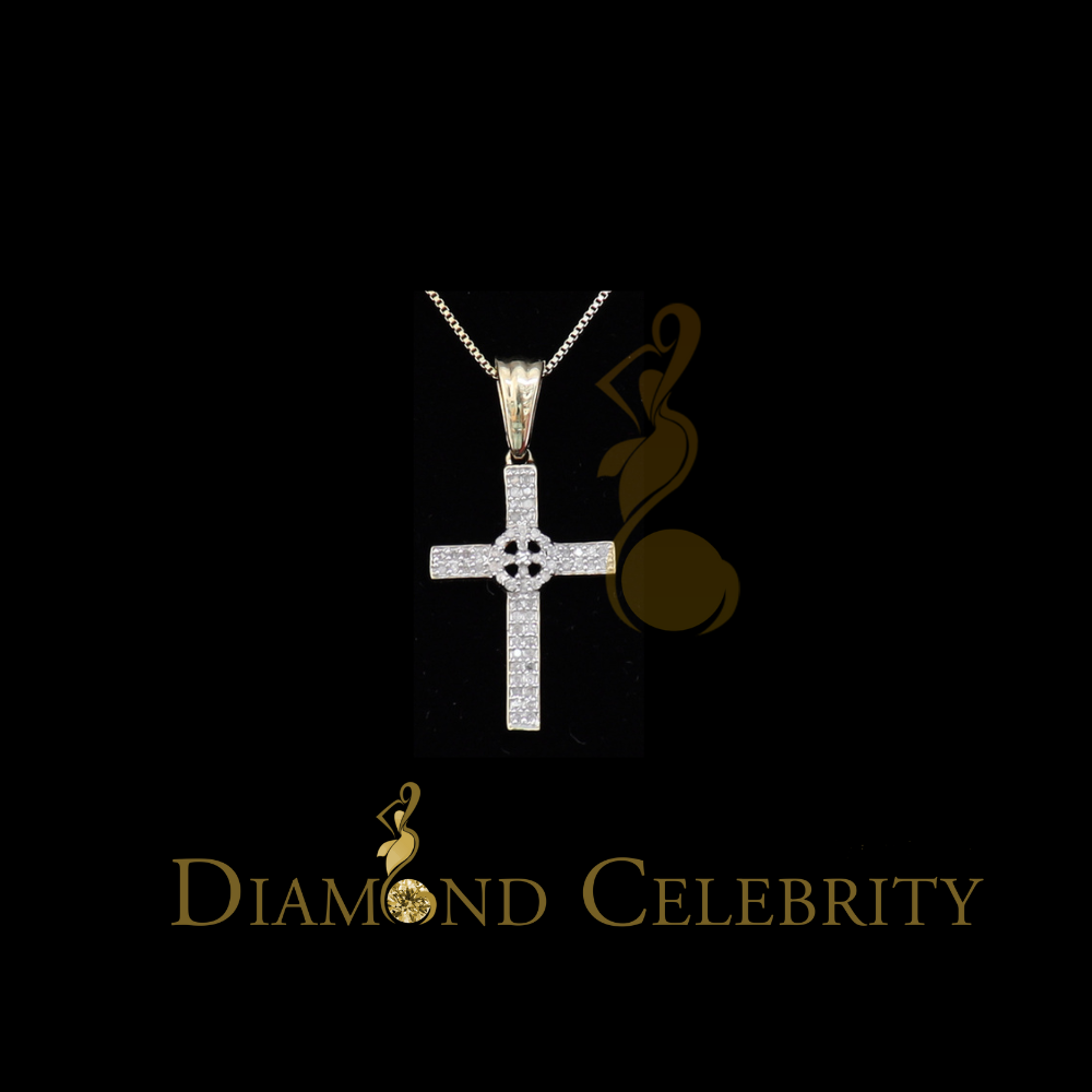 DiamondCelebritees Real 0.25ct Diamond 925 Sterling Silver CROSS Charm Necklace Yellow Pendant