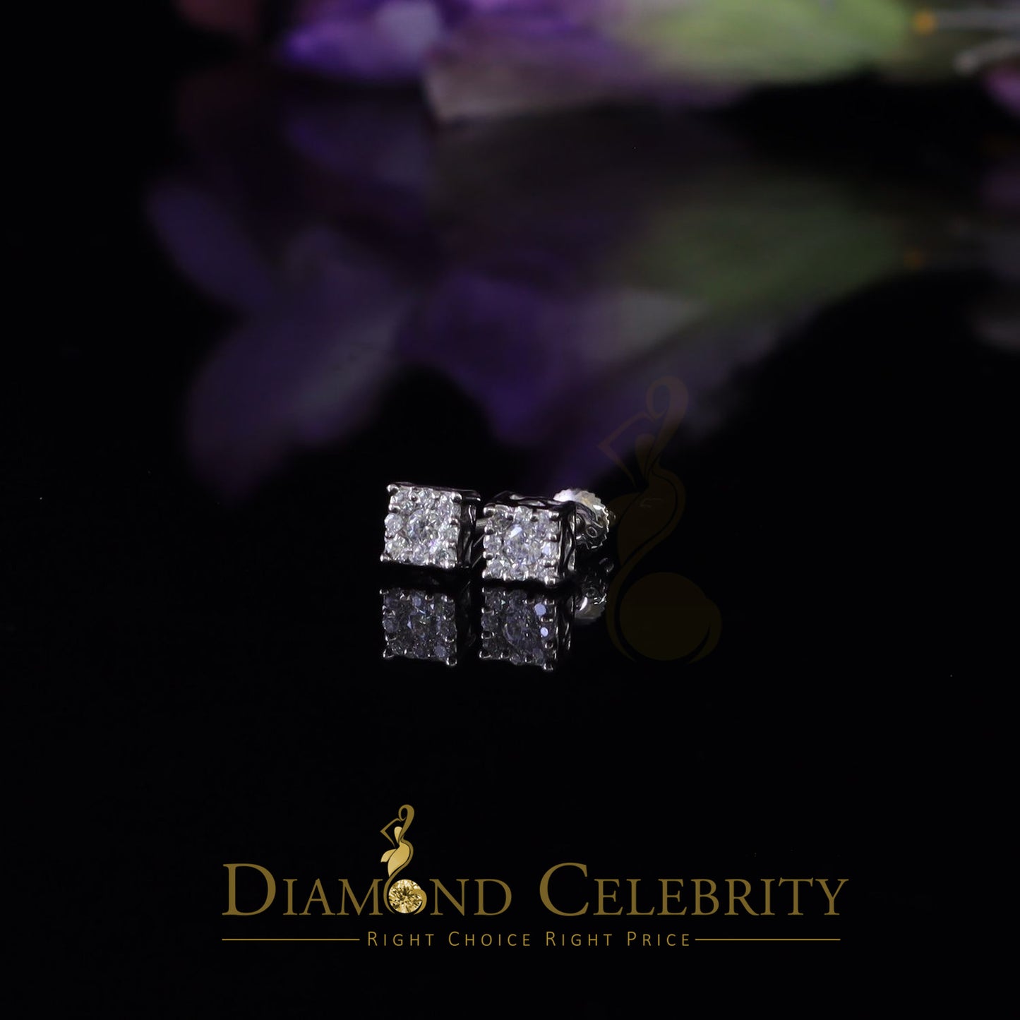 DiamondCelebritees 10k Real White Gold 0.33ct VVS 'D' Color Real Moissanite Stud Square Earrings