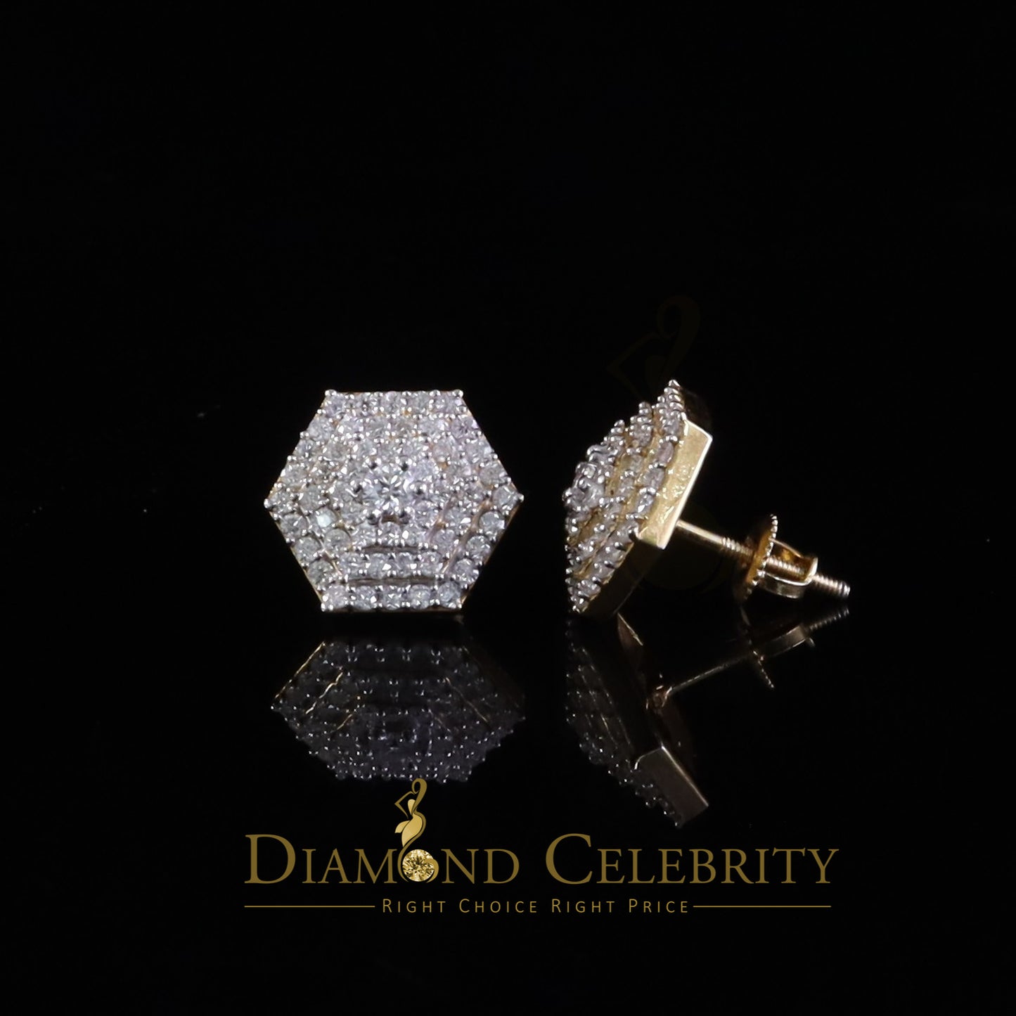 DiamondCelebritees Yellow Hexogonal Stud Earrings 1.0ct VVS 'D' Moissanite 925 Silver Men's/Women's