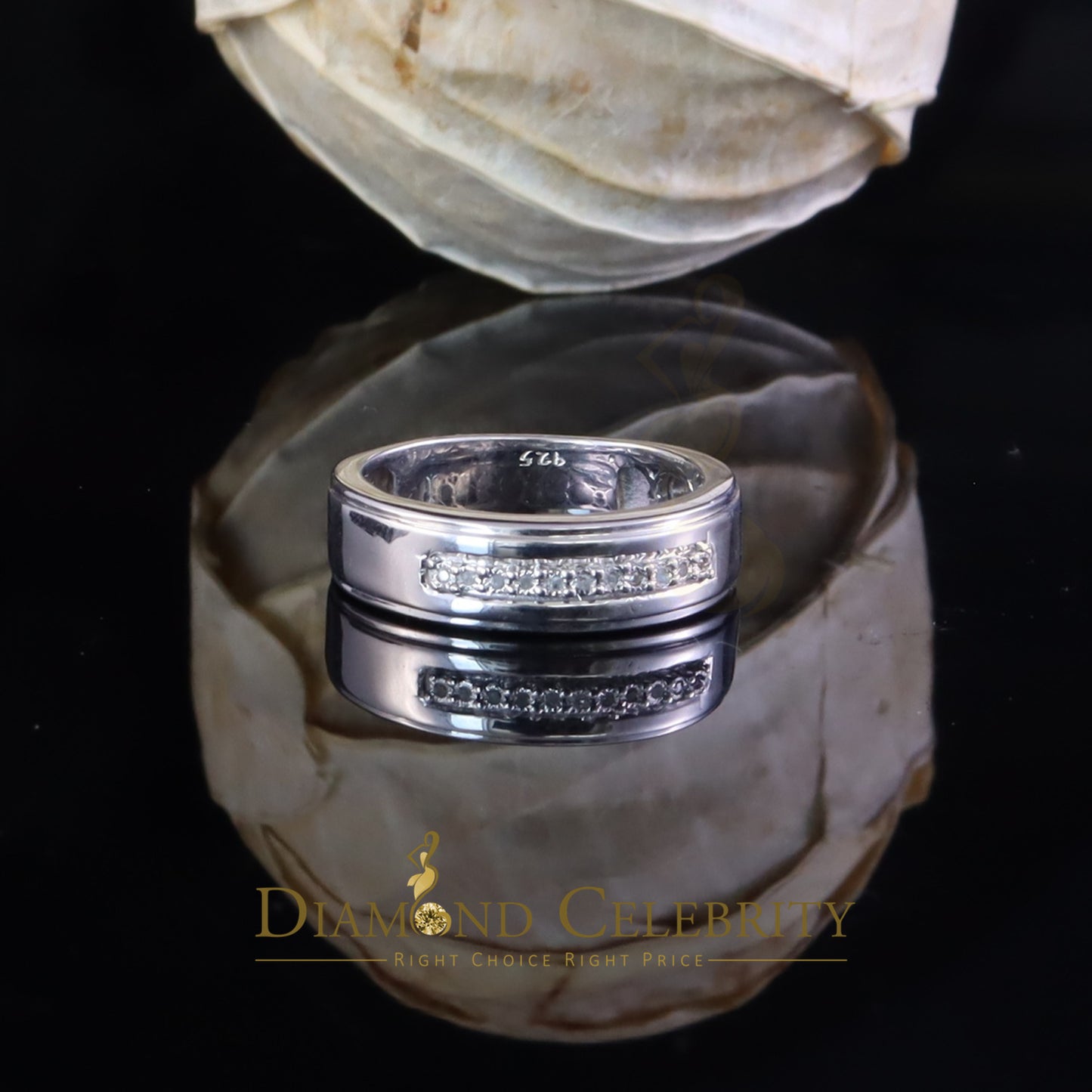 DiamondCelebritees 0.05ct In 925 Silver Round Cut White Diamond Men's Wedding Enternity Ring Size11