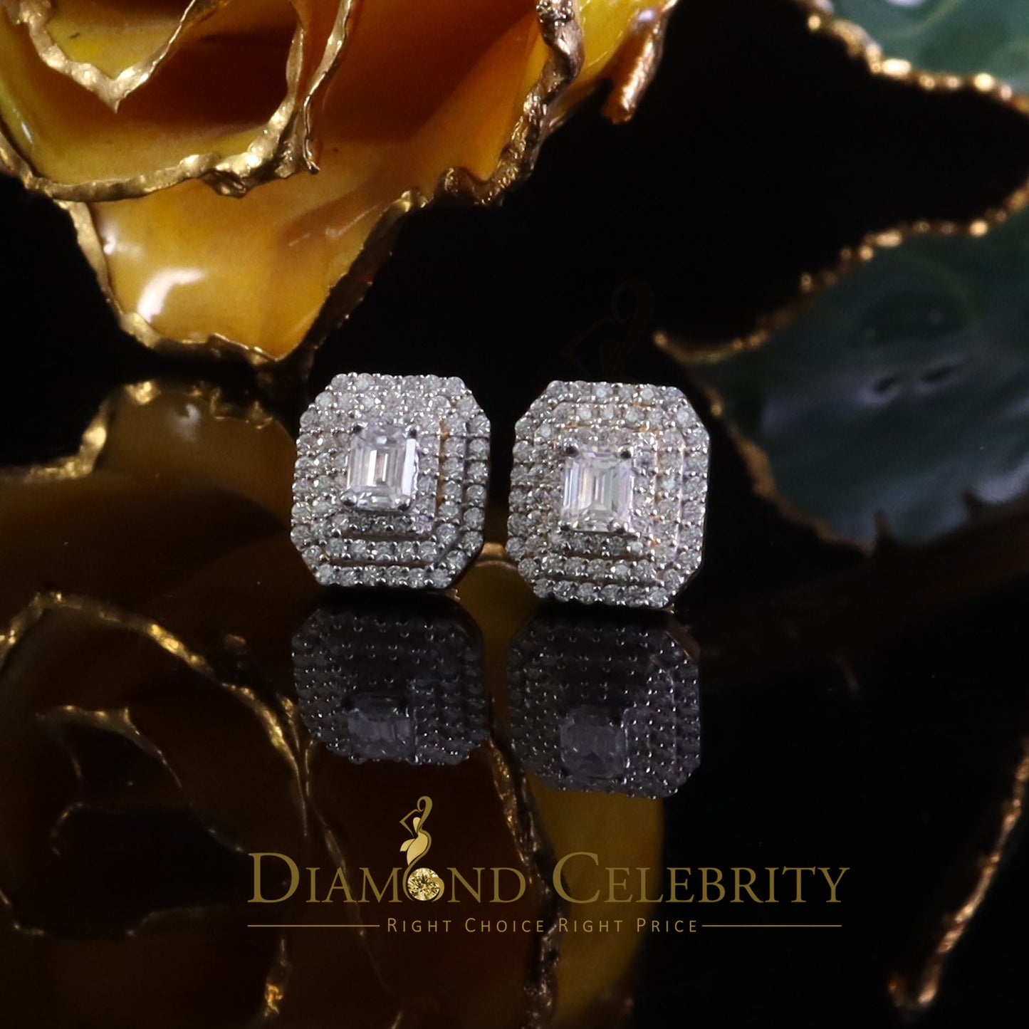 DiamondCelebritees Octagonal Emerald Cut 1.10ct VVS D Moissanite Unisex 925 Yellow Silver Earrings