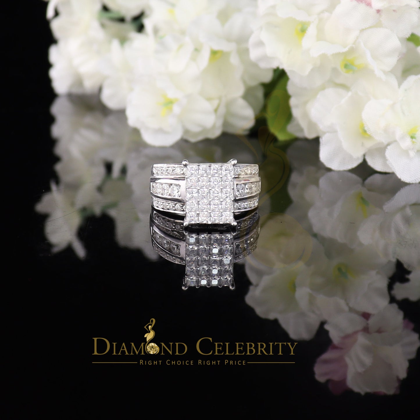 DiamondCelebritees 925 Silver White 3.80ct Cubic Zirconia Cinderella Engagement Women's Ring SZ 8