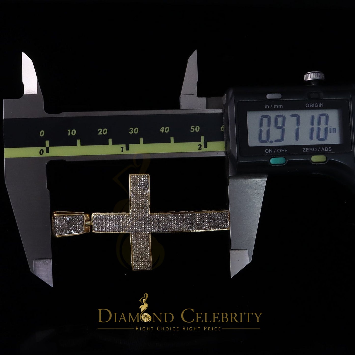 DiamondCelebritees Real 0.85ct Diamond 925 Sterling Silver CROSS Charm Necklace Pendant in Yellow