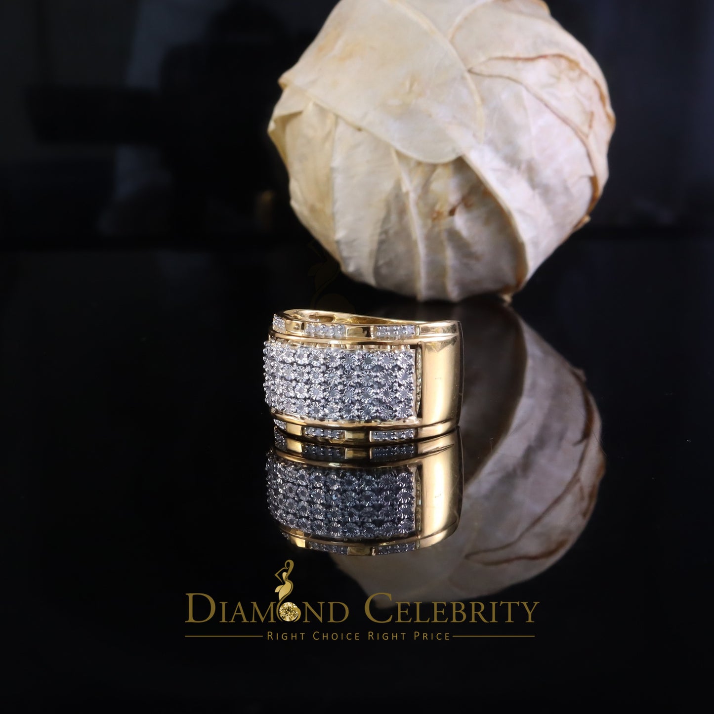 DiamondCelebritees Big 0.25ct Real Diamond 925 Yellow Miracle set Silver Wide Men's Band Ring SZ10