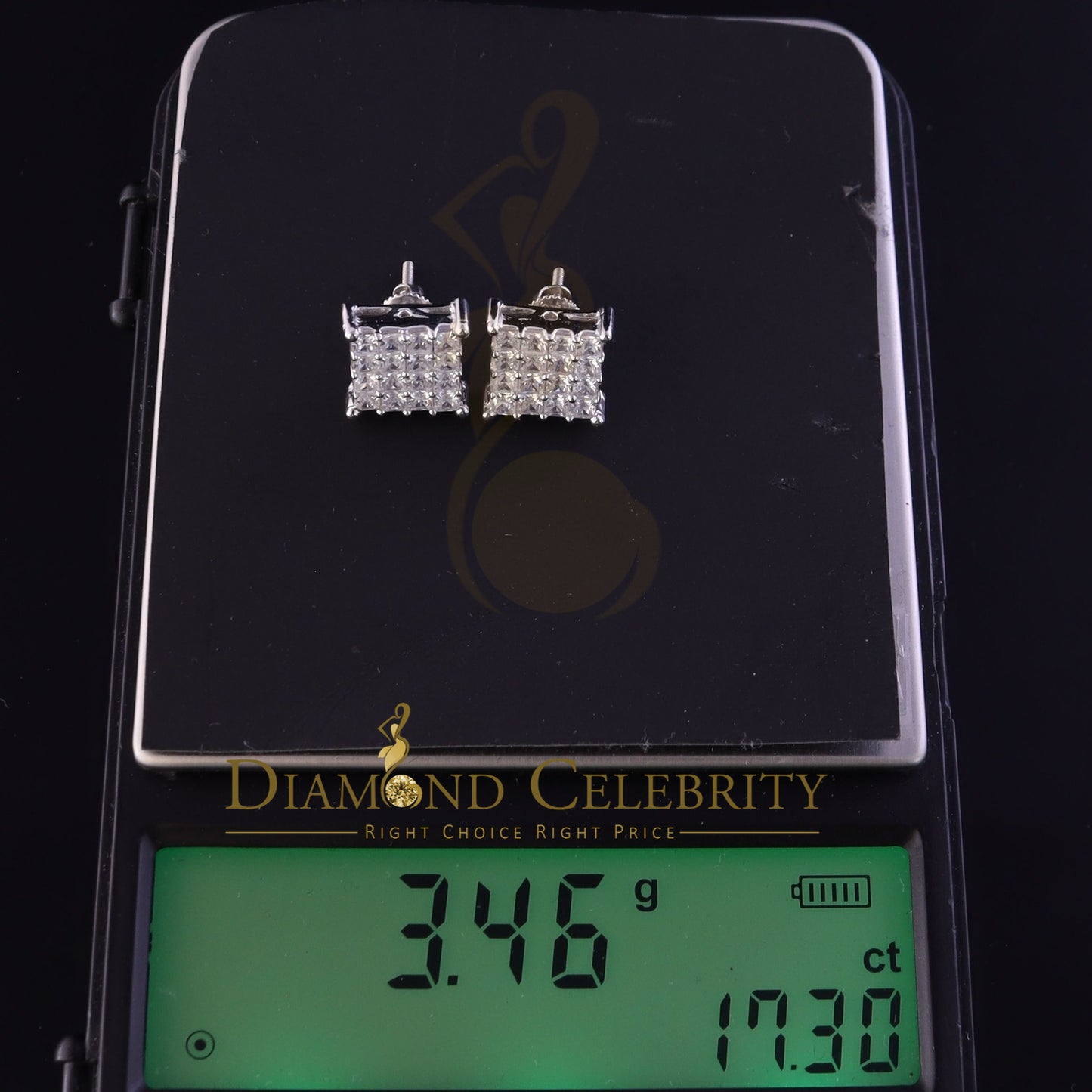 DiamondCelebritees 925 White Silver 2.88ct Cubic Zirconia Women's & Men's Hip Hop Square Earrings