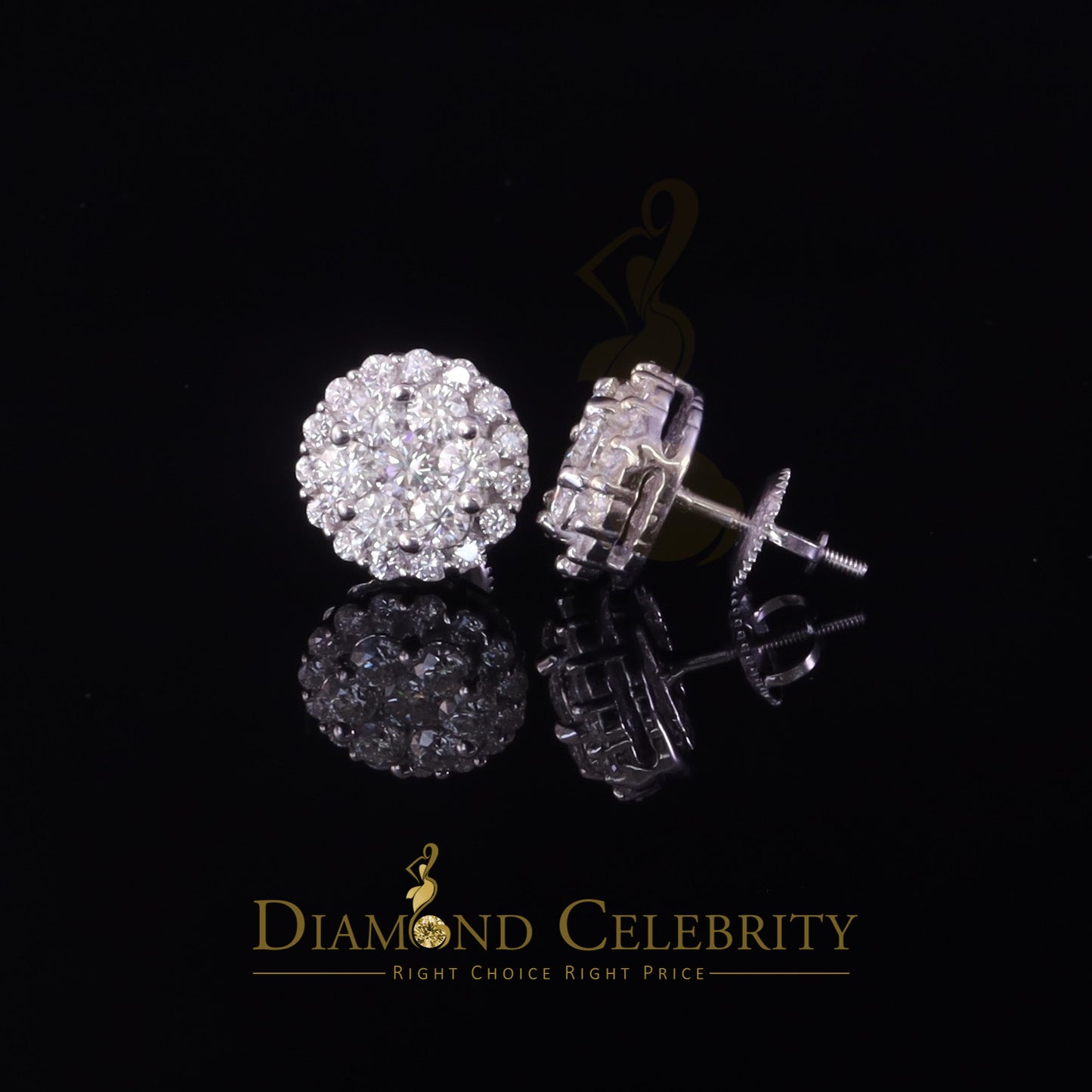 Diamondcelebritees Men's/Womens 925 Silver White 2.00ct VVS 'D' Moissanite Round Stone Earrings
