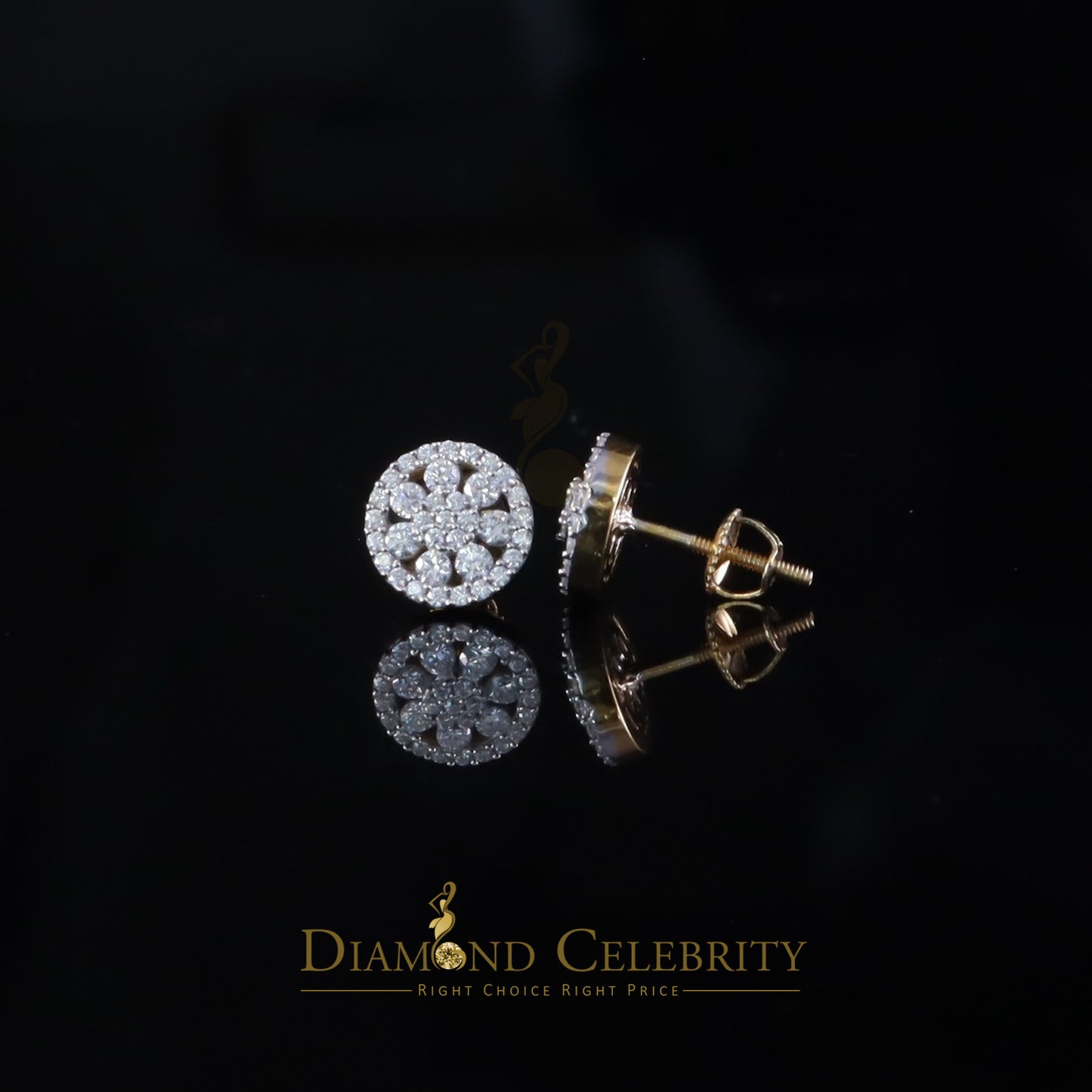 DiamondCelebritees New Yellow Floral 0.66ct VVS 'D' Moissanite Men/Womens 925 Silver Stud Earrings