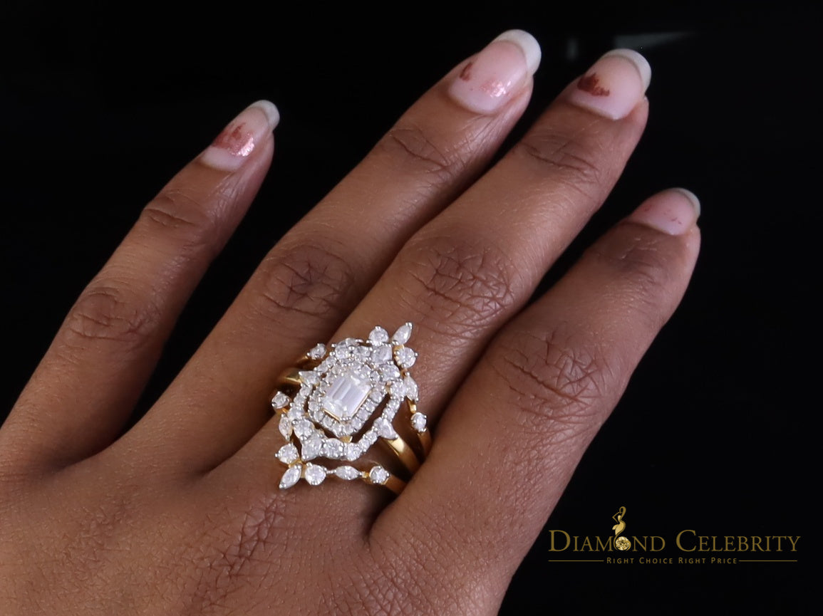 DiamondCelebritees 2.00ct Moissanite Marquise Yellow Radiant Round Cut 925 Silver Women Ring Sz 7