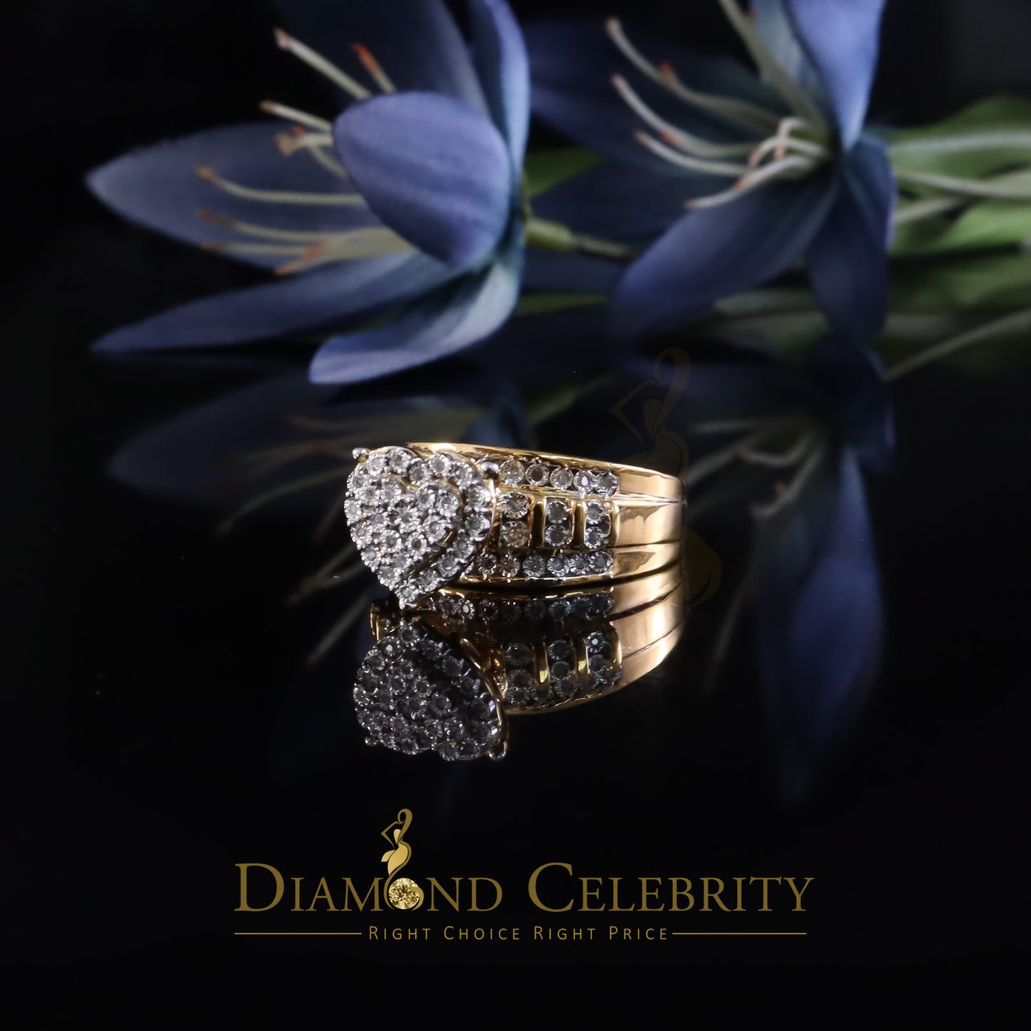 DiamondCelebritees Cinderella Real Diamond 0.25ct Heart Ring SZ7 Real 925 Yellow Silver for Women