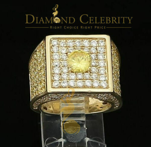DiamondCelebritees 925 Sterling Yellow Silver Square Shape Cubic Zirconia 9.50ct Womens Ring Size7