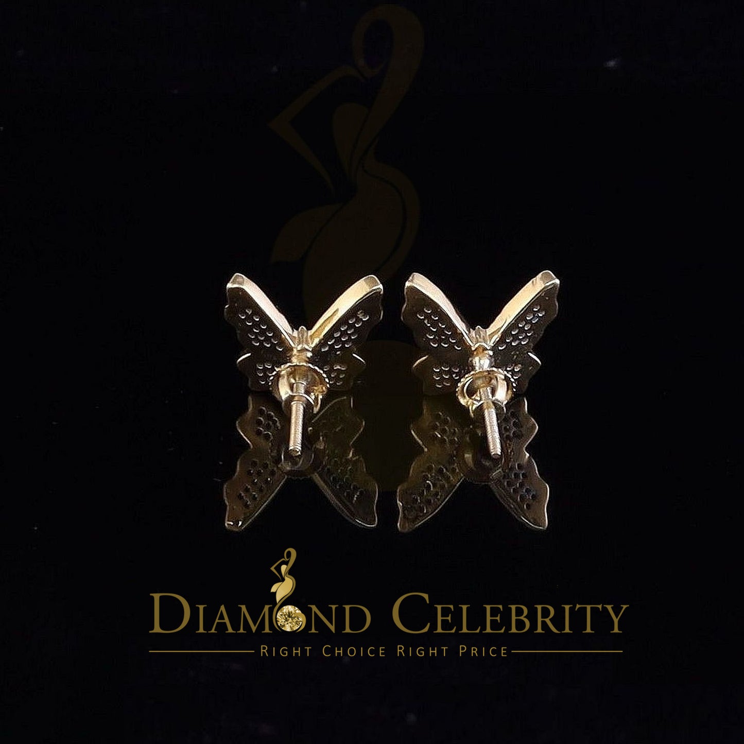 DiamondCelebritees Women's 0.25ct Real Diamond Butterfly Stud Earrings Yellow 925 Sterling Silver