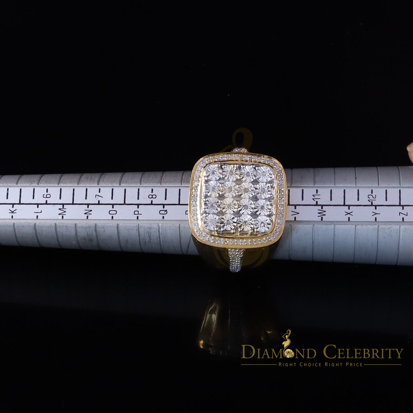 DiamondCelebritees Trendy Big Mirage set Real Diamond 0.50ct Yellow Silver Square Mens Ring Size 10