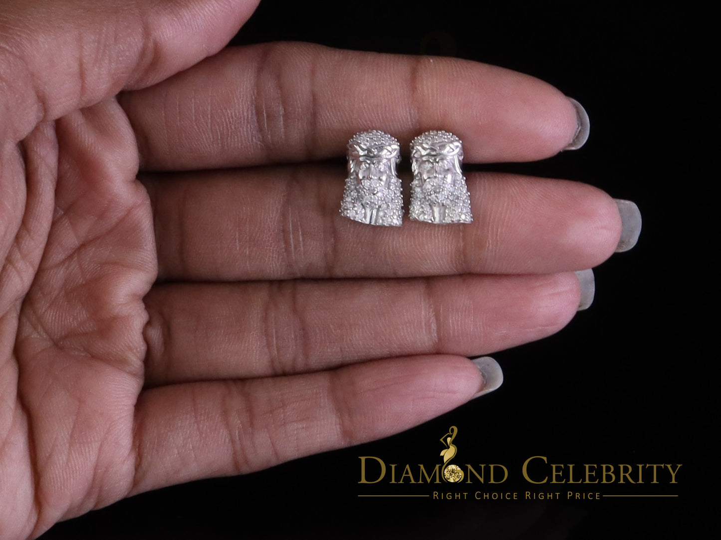 Diamondcelebritees Men's/Womens 0.33ct VVS 'D' Moissanite 925 Silver White Jesus Face Stud Earrings